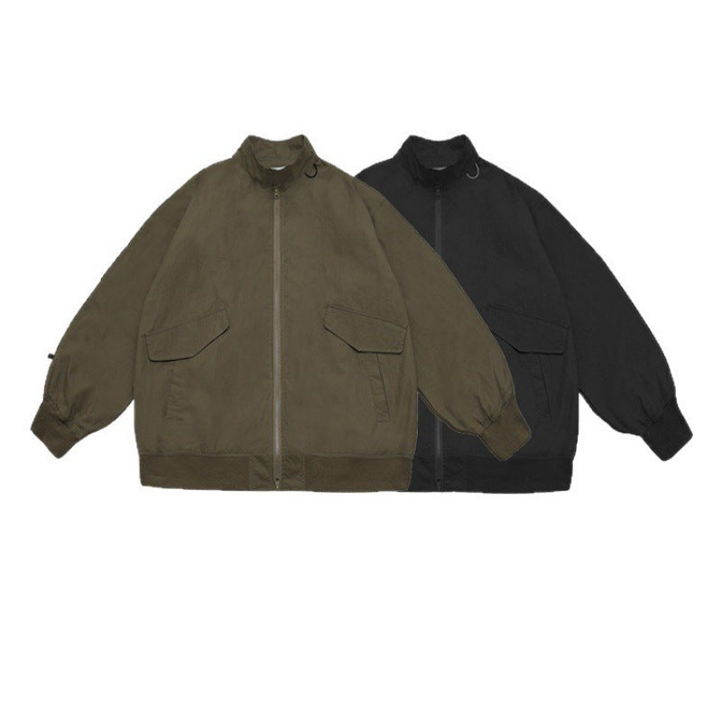Unisex Oversize Bomber Jacket in Boxy Cut with Flap Pockets and Ribbed Hem Shop Velvia