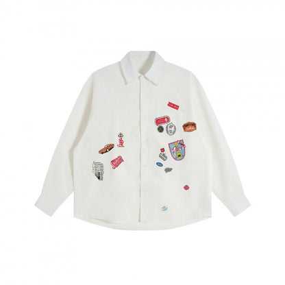 Unisex Oversize shirt with sewn-on retro patch applications and boxy silhouette Shop Velvia