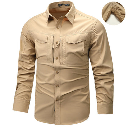 Men's Long Sleeve Outdoor Shirt with Ripstop, Chest Pockets and Zipper Pocket Shop Velvia