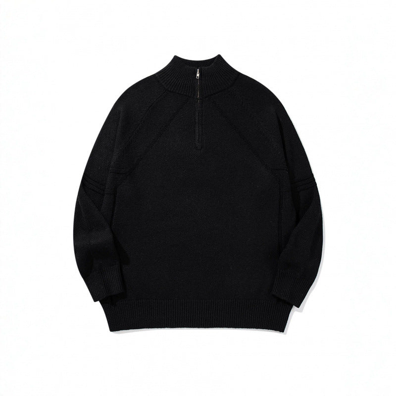 Unisex Knit Half-Zip Sweater with High Ribbed Collar and Raglan Sleeves Shop Velvia