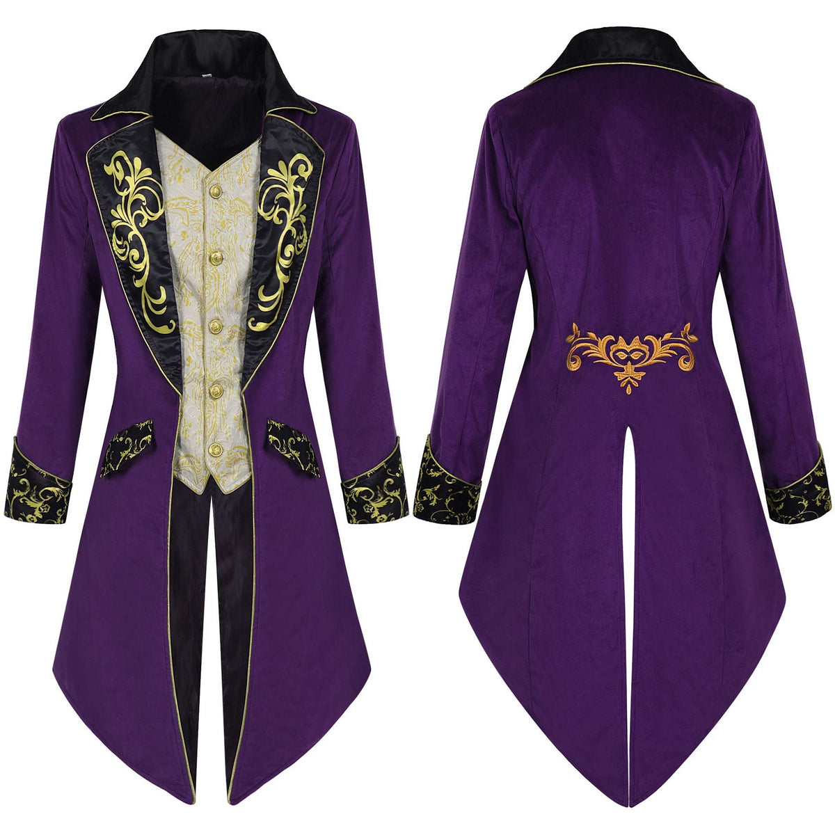 Men's elegant tailcoat in baroque style with gold-embroidered lapels and split tail Shop Velvia
