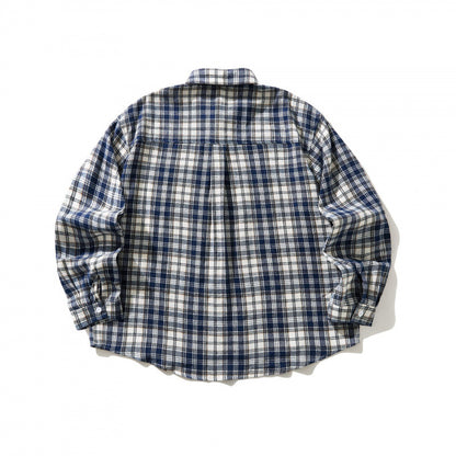 Unisex Oversized checked Flannel shirt jacket with chest pocket and rounded hem Shop Velvia