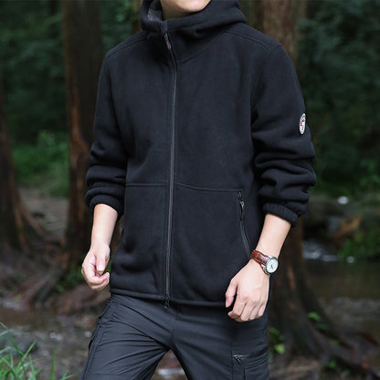 Men's fleece hooded jacket for outdoor with thermal lining, windproof surface and zip pockets Shop Velvia