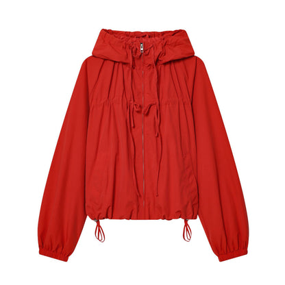 Women's lightweight cropped hoodie jacket with drawstring and zipper Shop Velvia