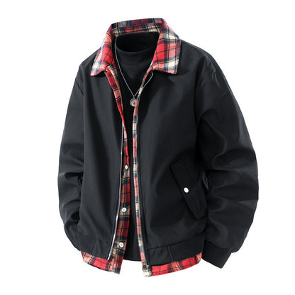Men's casual two-layer short jacket in a layered look with plaid lining Shop Velvia