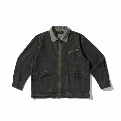 Unisex Boxy Overshirt Jacket made of washed denim with front zipper and multiple pockets Shop Velvia