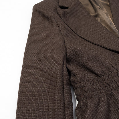 Women Tailored Structured Single-Button Blazer with Gathered Waist and Light Padding Shop Velvia