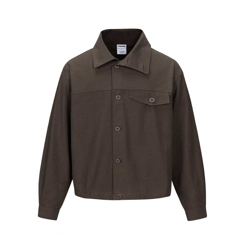 Unisex Short Cut Boxy Shirt Jacket with Chest Pocket and Clear Button Placket Shop Velvia