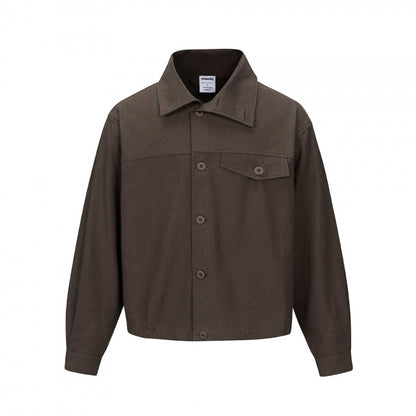 Unisex Short Cut Boxy Shirt Jacket with Chest Pocket and Clear Button Placket Shop Velvia