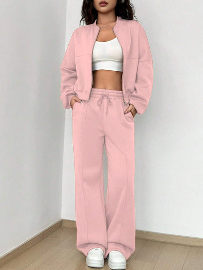 Women's short zip-up hoodie with high-waist wide jogger set Shop Velvia