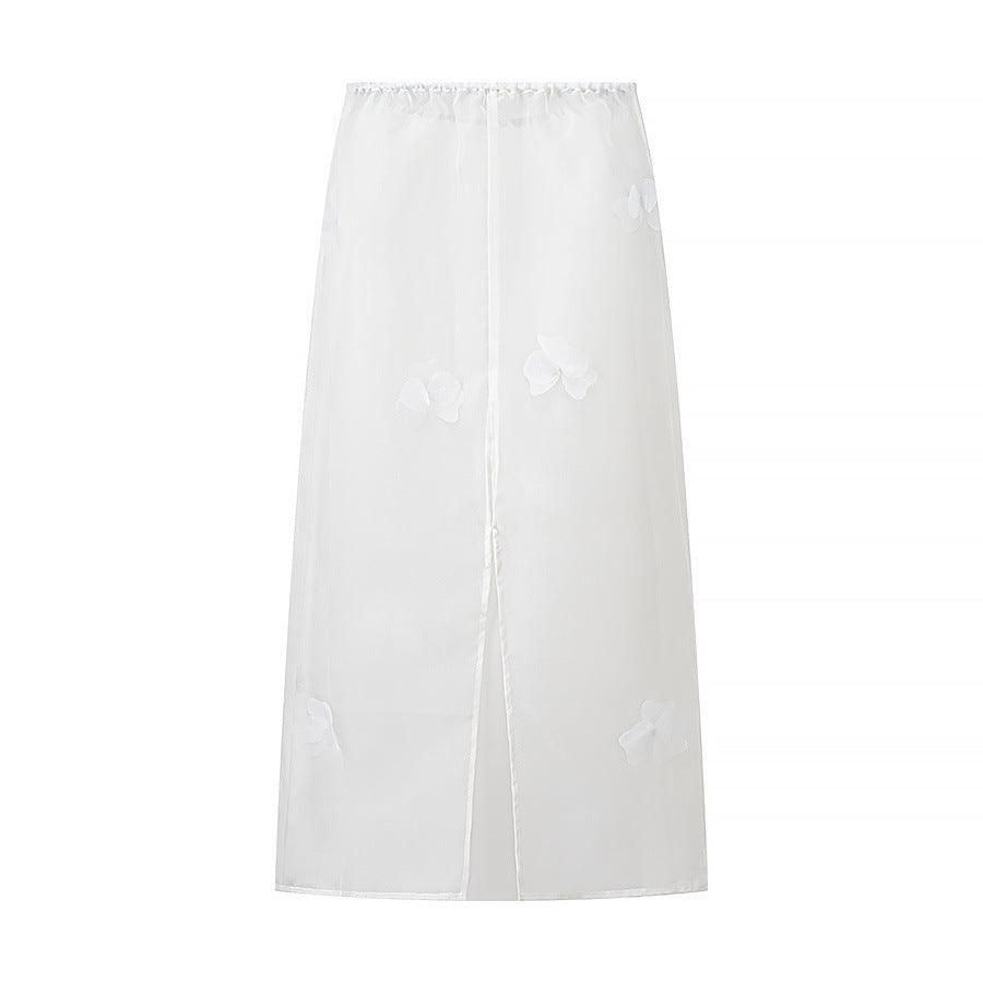 Ladies Transparent Organza Underskirt with Elastic Waistband and 3D Flower Applique Shop Velvia