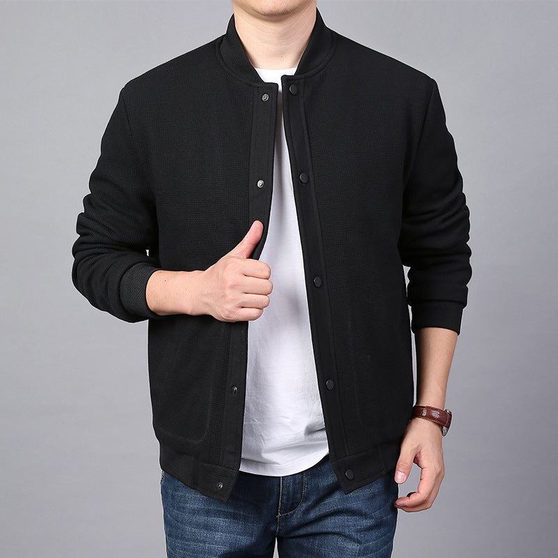 Men's Structured Bomber Jacket with Waffle Knit, Lightly Lined and Snap Placket Shop Velvia