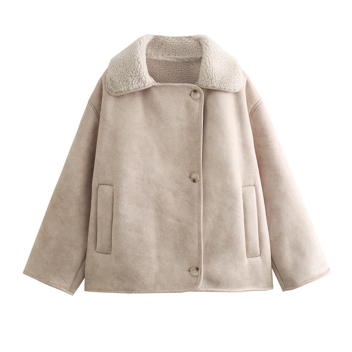 Ladies short jacket in lamb fur look with shawl collar and side patch pockets Shop Velvia