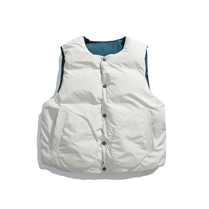 Unisex Padded Quilted Vest in Boxy Cut with Snap Button Closure and College Logo Print Shop Velvia
