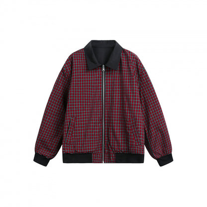 Unisex Reversible Zipper Jacket with Checkered Pattern and Smooth Back Shop Velvia