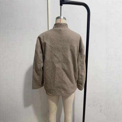 Women Short Double-Breasted Wool Blend Coat with Stand-Up Collar Shop Velvia