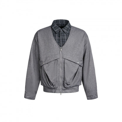 Men's short-cut utility bomber jacket with V-neck, patch pockets, and front zipper Shop Velvia