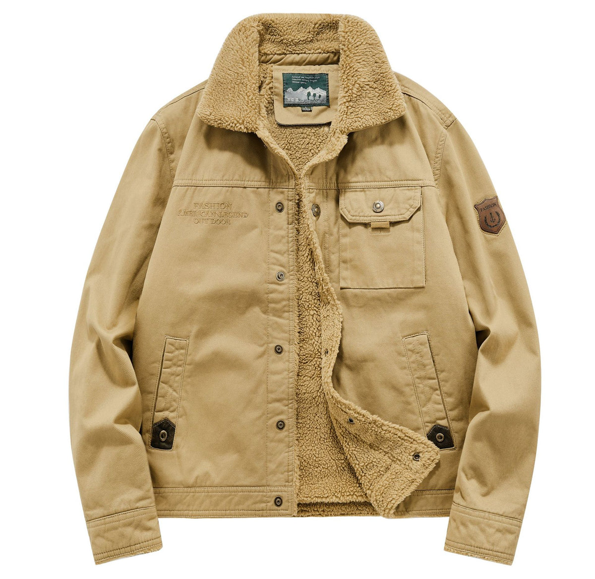 Men's canvas field jacket with teddy lining, chest pockets and robust button placket Shop Velvia