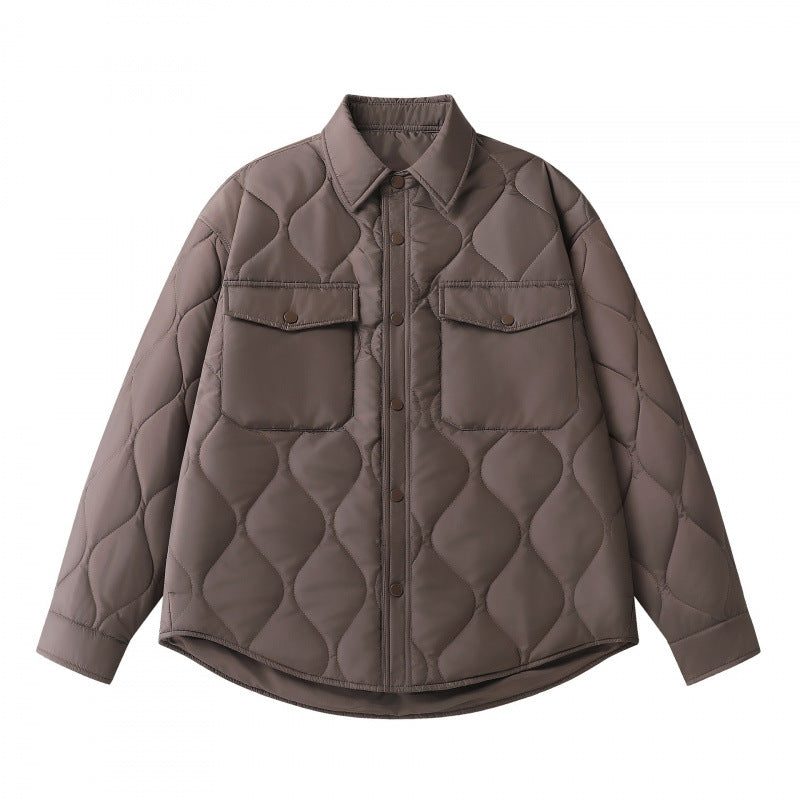Unisex Padded Quilted Shirt Jacket with Flap Pockets and Curved Hem Shop Velvia