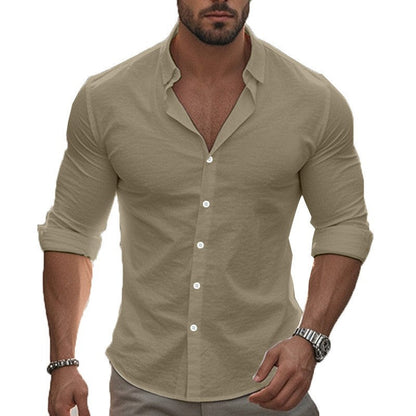 Men's fitted stretch shirt with stand-up collar, slim fit and rolled-up sleeves Shop Velvia
