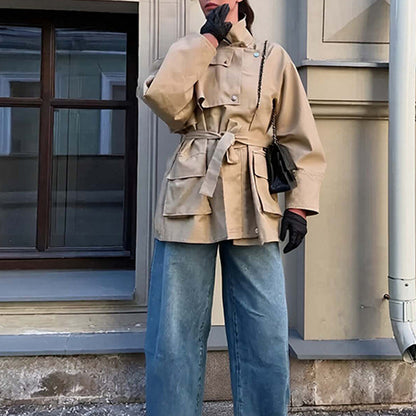 Women's transitional jacket with cape detail and tie belt Shop Velvia