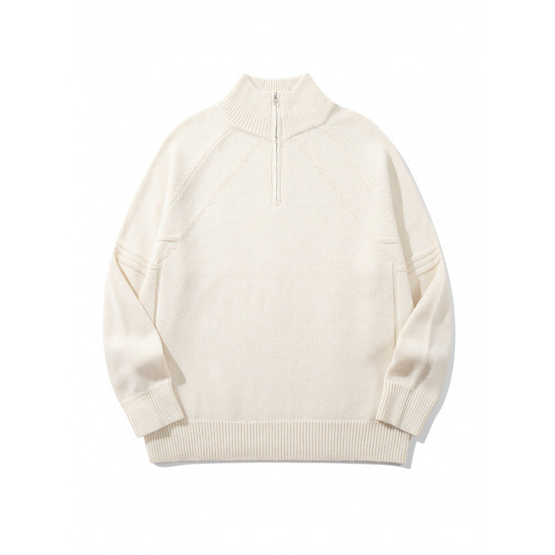 Unisex Knit Half-Zip Sweater with High Ribbed Collar and Raglan Sleeves Shop Velvia