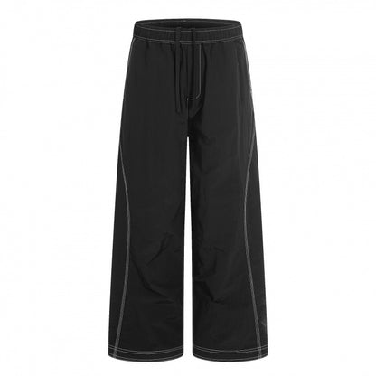 Women's wide pants with elastic waistband, drawstring and contrasting decorative seams Shop Velvia