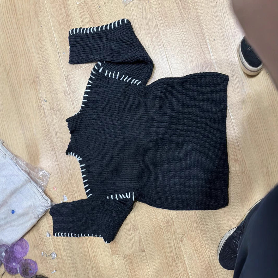 Women's Oversize Knit Sweater with Stand-up Collar and Decorative Stitch Sleeves Shop Velvia