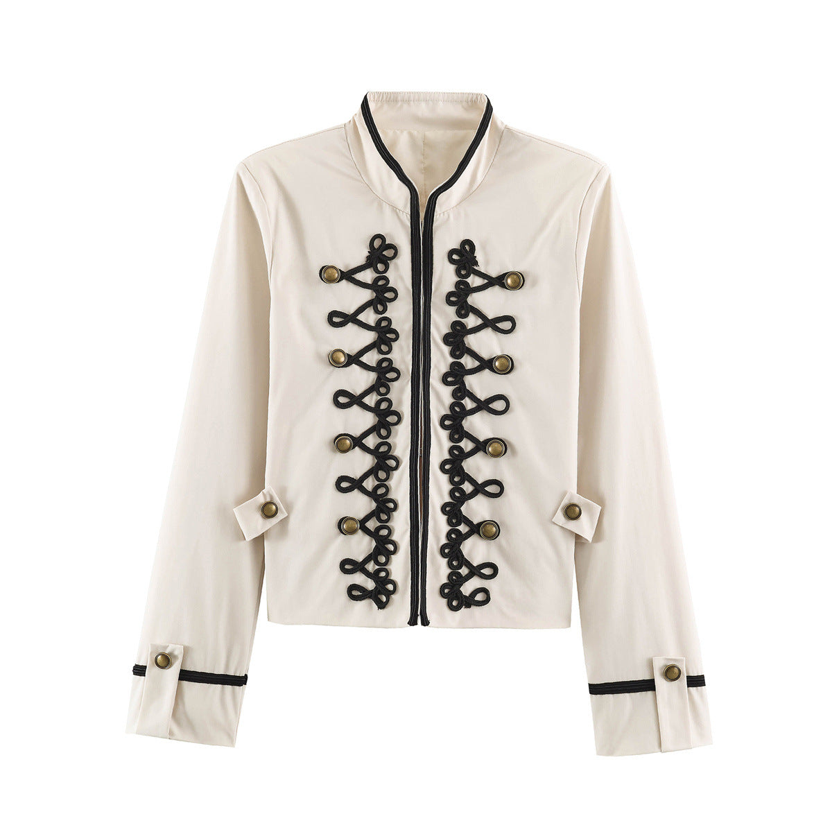 Women's Short Military Style Jacket with Ornamental Cord and Button Decoration Shop Velvia