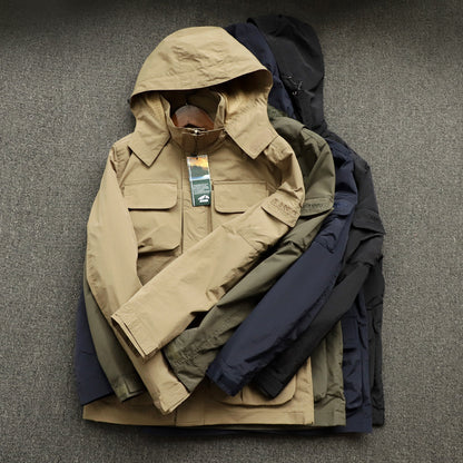 Men's urban field jacket with multiple pockets, wind-resistant surface and concealed hood Shop Velvia