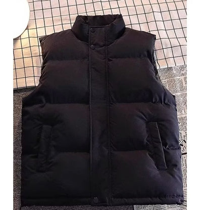 Men's Padded Sleeveless Quilted Vest with Stand Collar and Concealed Snap Placket Shop Velvia