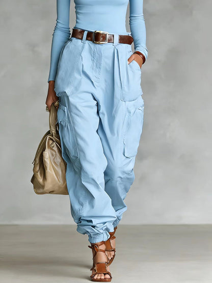 Women's cargo pants with elastic waistband and practical pockets Shop Velvia