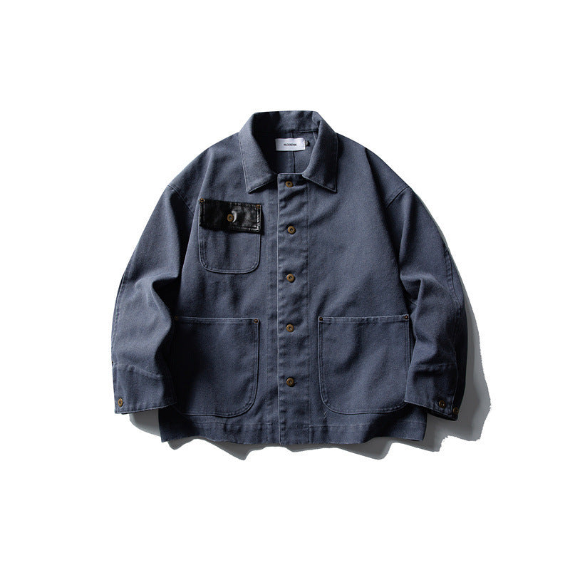 Unisex Boxy-Canvas-Worker-overshirt jacket with leather patch and patch pockets Shop Velvia