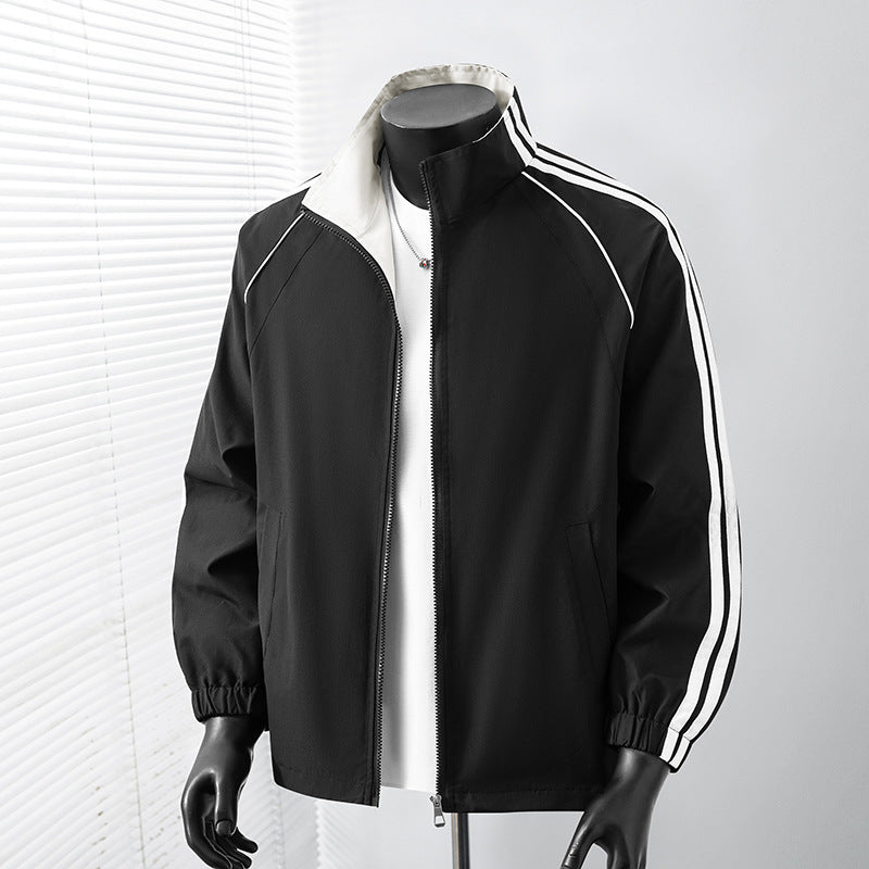 Men's Light Track Blouson Jacket with Stand-Up Collar and Contrast Stripes Shop Velvia
