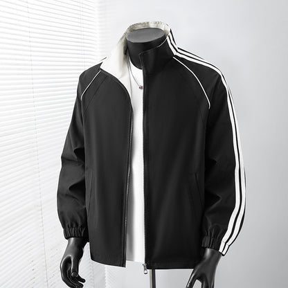 Men's Light Track Blouson Jacket with Stand-Up Collar and Contrast Stripes Shop Velvia