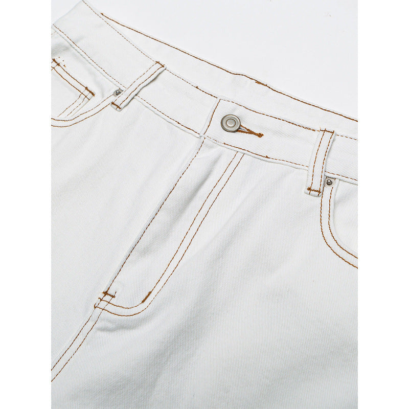 Women's Wide High-Waist Culotte Jeans with Visible Contrast Seams Shop Velvia