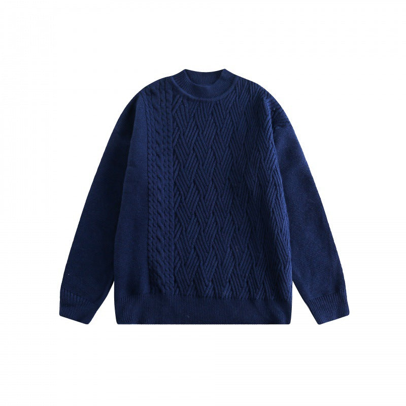 Unisex Oversize Knit Sweater with Asymmetrical Cable Pattern and Round Neckline Shop Velvia