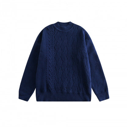 Unisex Oversize Knit Sweater with Asymmetrical Cable Pattern and Round Neckline Shop Velvia
