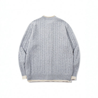 Unisex fine knit cardigan with cable pattern, round neck and contrast trim Shop Velvia