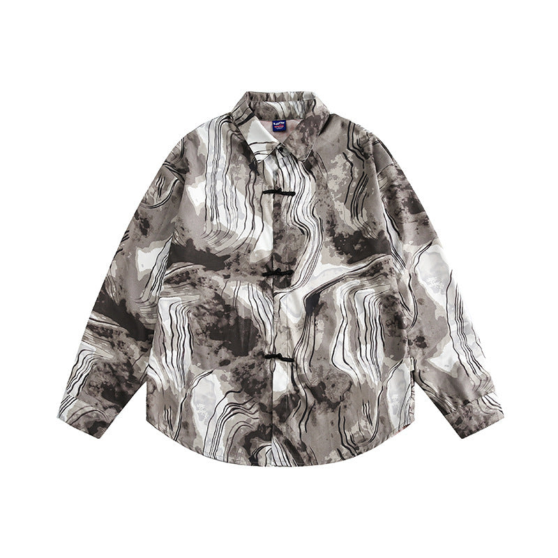 Unisex Boxy Overshirt Jacket with Marble Print and Traditional Toggle Closure Look Shop Velvia