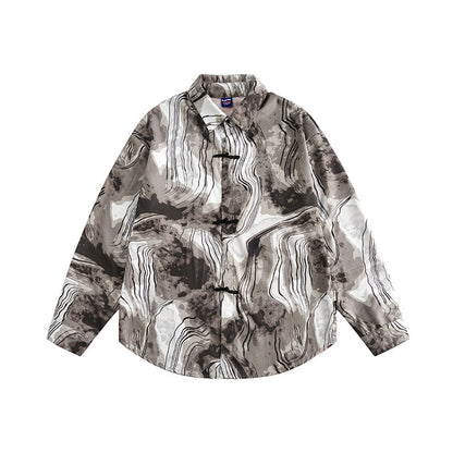 Unisex Boxy Overshirt Jacket with Marble Print and Traditional Toggle Closure Look Shop Velvia