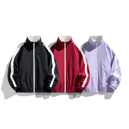 Ladies Lightweight Oversized Training Jacket with Stand-Up Collar, Contrast Stripes and Elastic Hem Shop Velvia