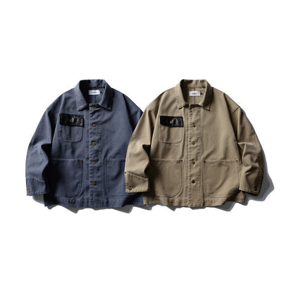 Unisex Boxy-Canvas-Worker-overshirt jacket with leather patch and patch pockets Shop Velvia