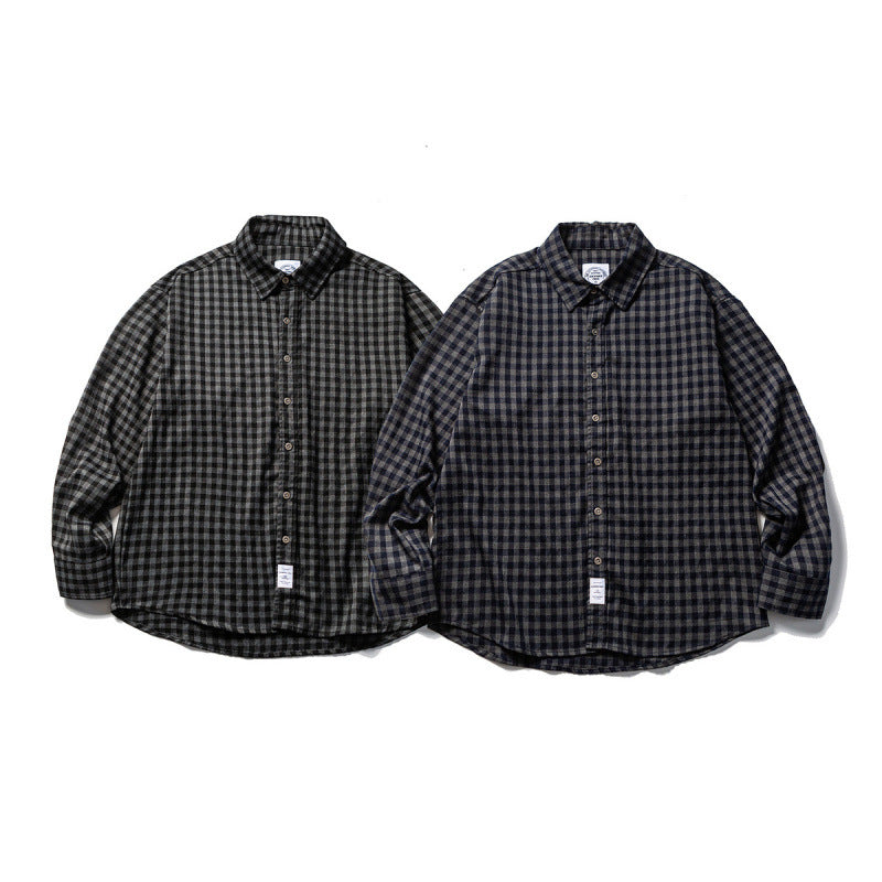 Unisex Oversize Check Flannel Shirt with Shirt Collar, Button Front and Rounded Hem Shop Velvia