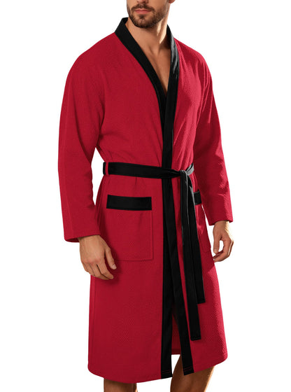 Men's lightweight cotton kimono bathrobe with waffle texture and patch pockets Shop Velvia