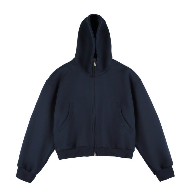 [Unisex] Short Boxy Hoodie with Continuous Zipper and Inserted Side Pockets Shop Velvia