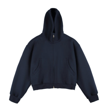 [Unisex] Short Boxy Hoodie with Continuous Zipper and Inserted Side Pockets Shop Velvia