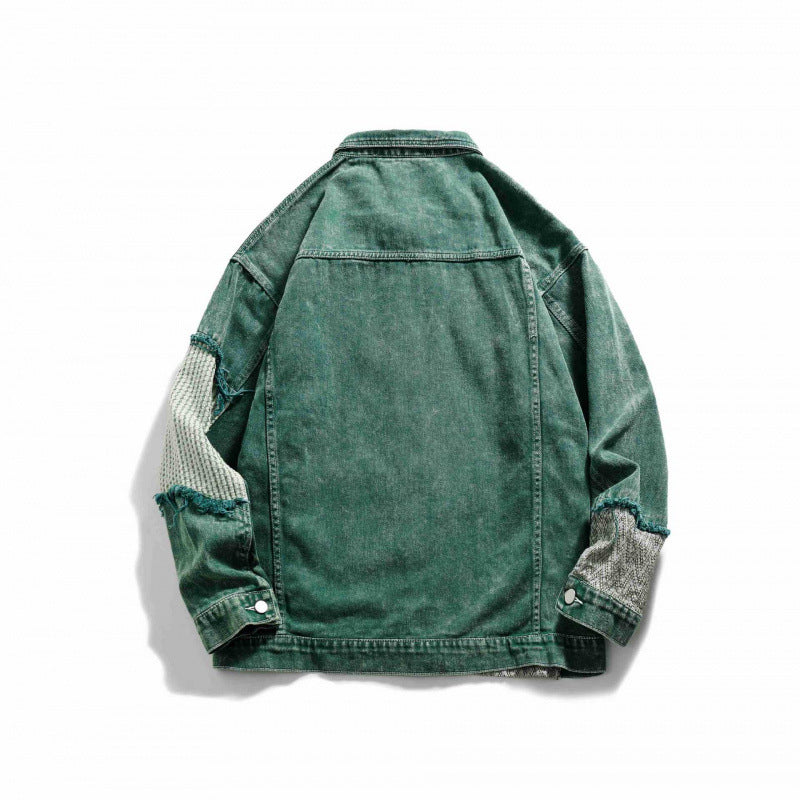 Unisex Oversize Jeans Jacket with Patchwork Knit Inserts and Used Look Shop Velvia