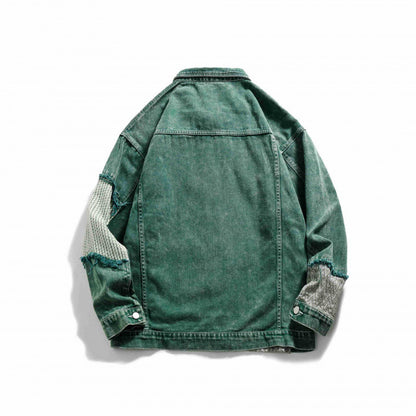 Unisex Oversize Jeans Jacket with Patchwork Knit Inserts and Used Look Shop Velvia