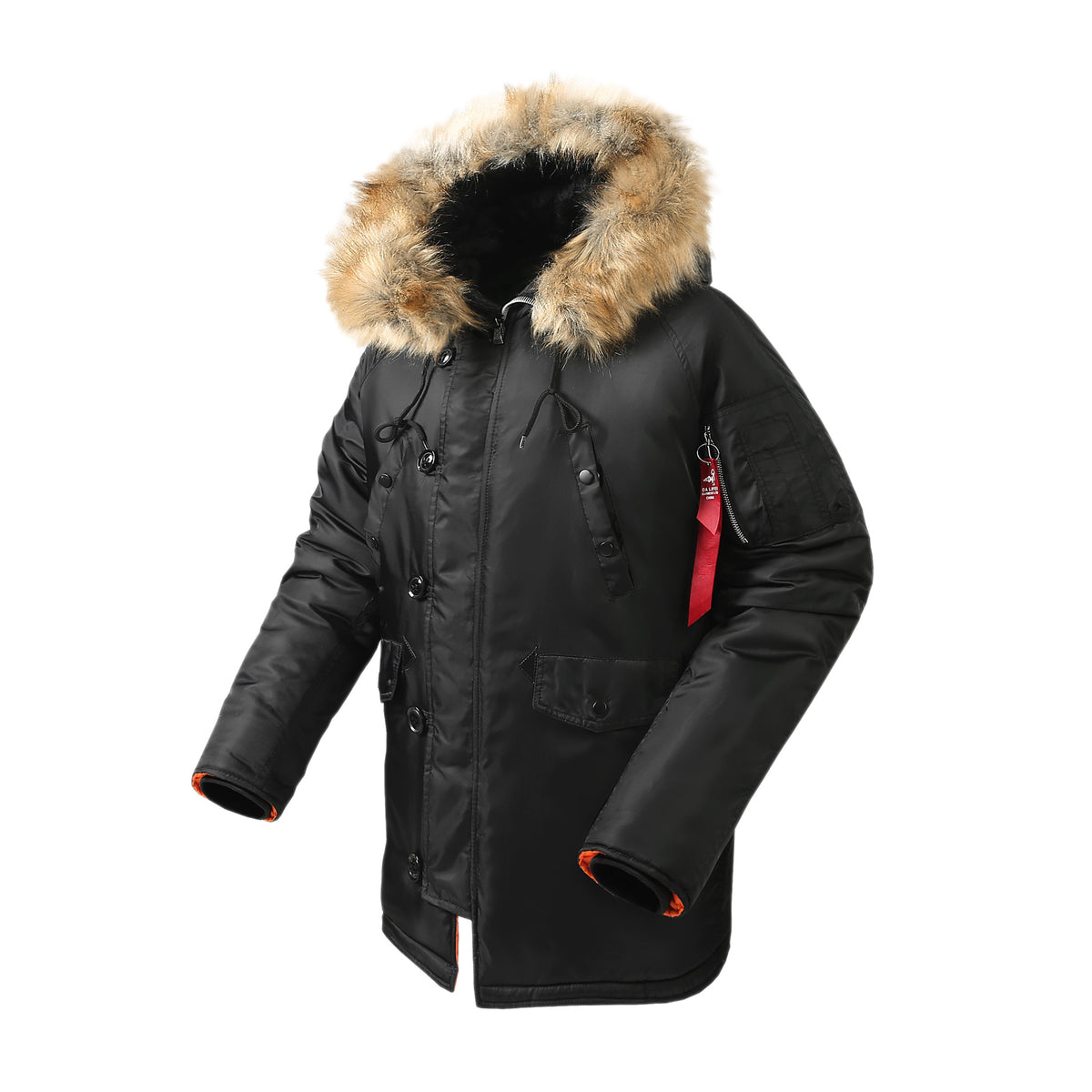 Men's longer thermal insulated parka with faux fur hood and utility pockets Shop Velvia